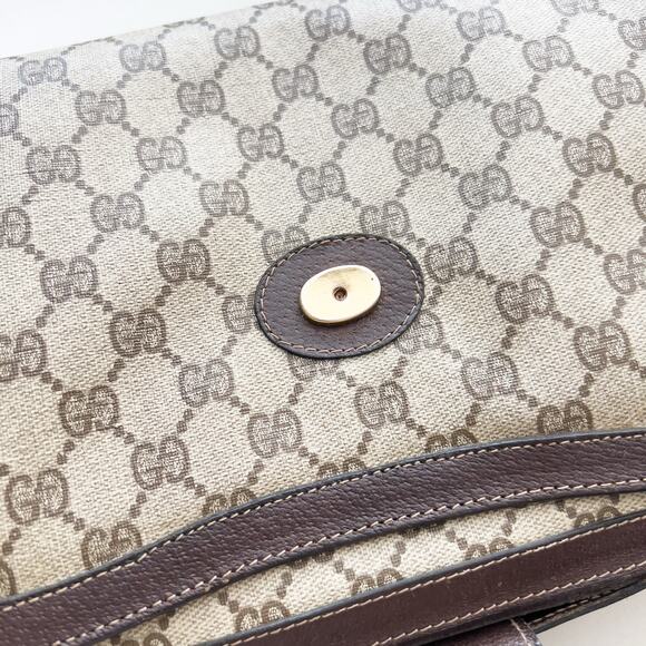 Vintage Gucci Bag Shoulder Purse Brown Monogram Logo Tan 70s 80s Flap - Picture 15 of 16